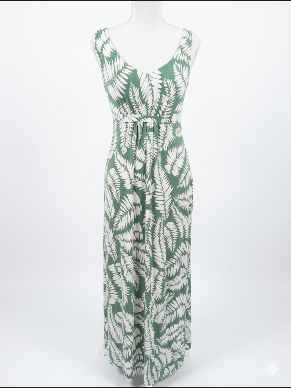 Boden Size 6Sleeveless Green Leaf-Print Maxi‎ Dress